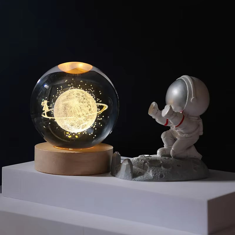 3D Crystal Planet Night Light – Laser-Engraved Solar System Globe, Astronomy Gift & Home Décor