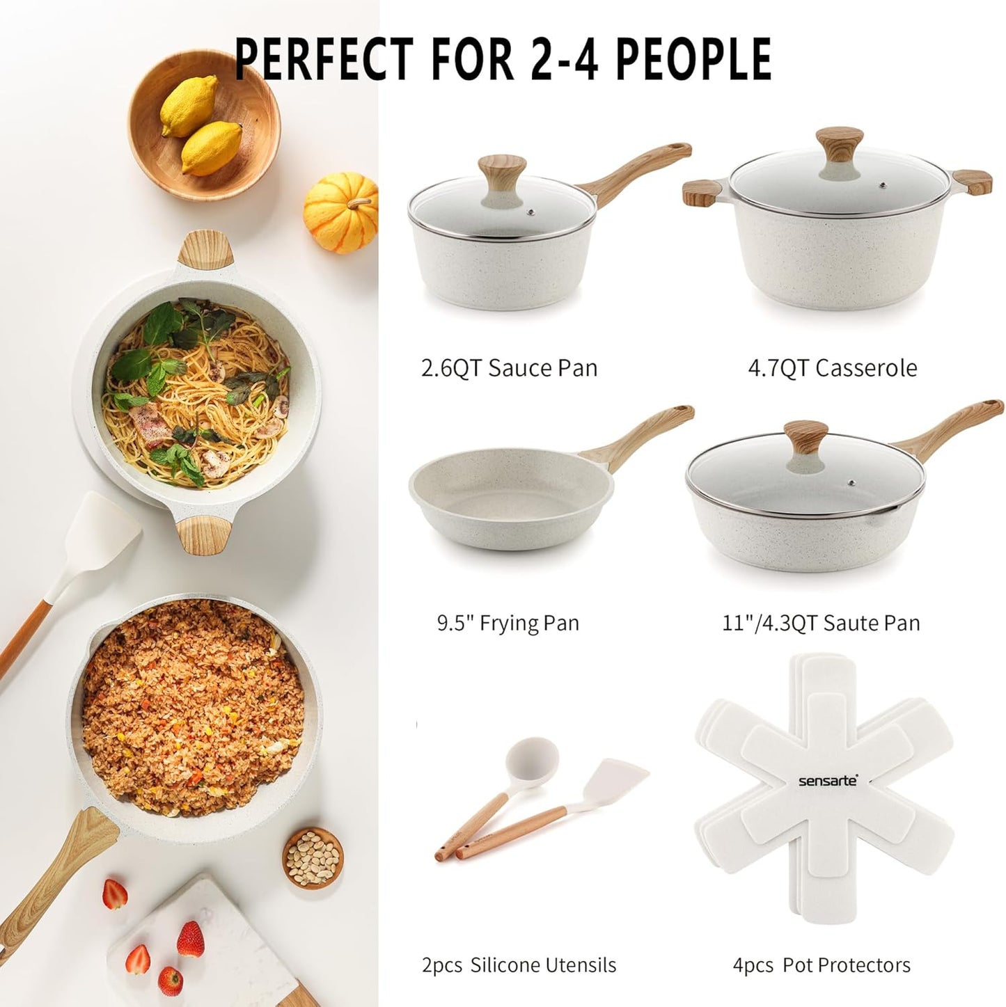 13-Piece Nonstick Ceramic Cookware Set – Healthy Pots & Pans with Stay-Cool Handles, Silicone Tools & Pot Protectors
