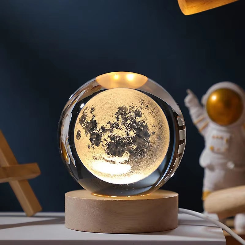 3D Crystal Planet Night Light – Laser-Engraved Solar System Globe, Astronomy Gift & Home Décor