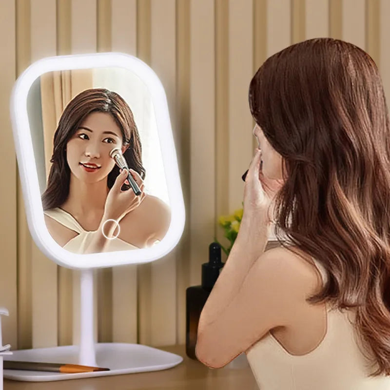 LED Desktop Vanity Mirror – 3-Color Dimmable Touch Makeup Mirror for Bedroom & Dressing Table