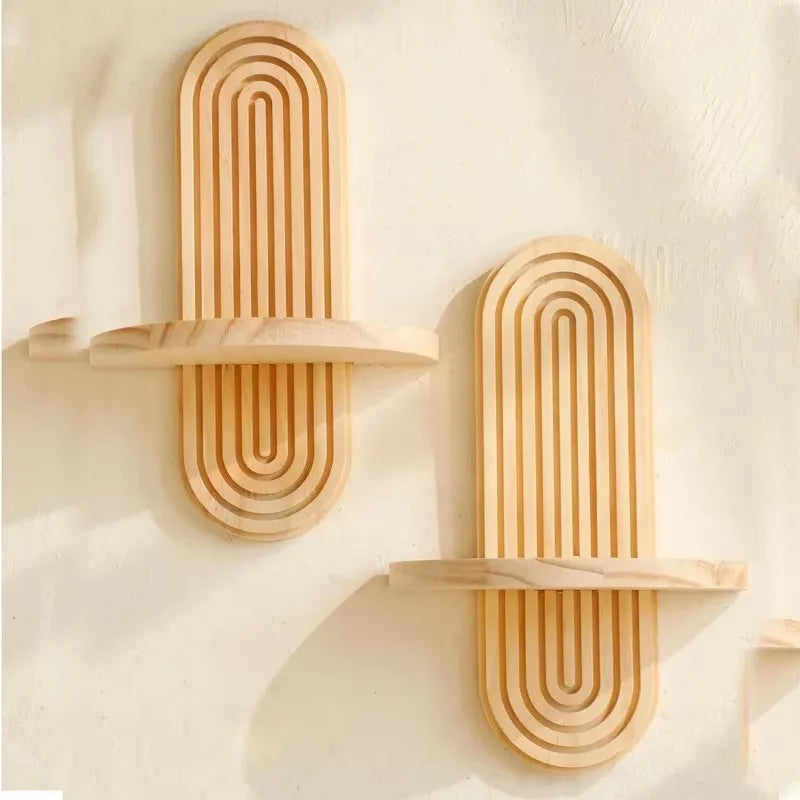 Boho Wooden Wall-Mounted Storage Rack – Stylish & Functional