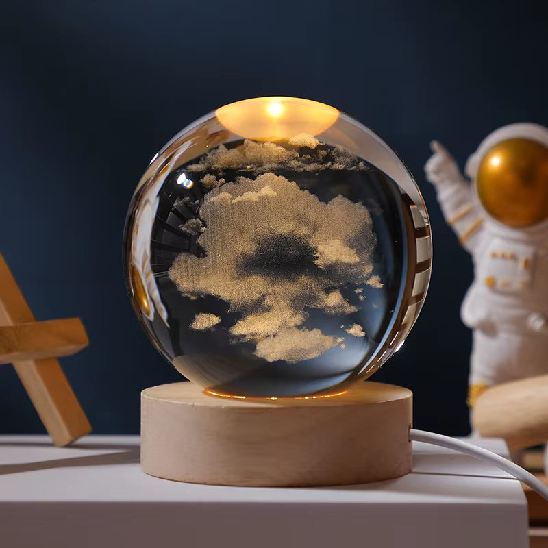 3D Crystal Planet Night Light – Laser-Engraved Solar System Globe, Astronomy Gift & Home Décor