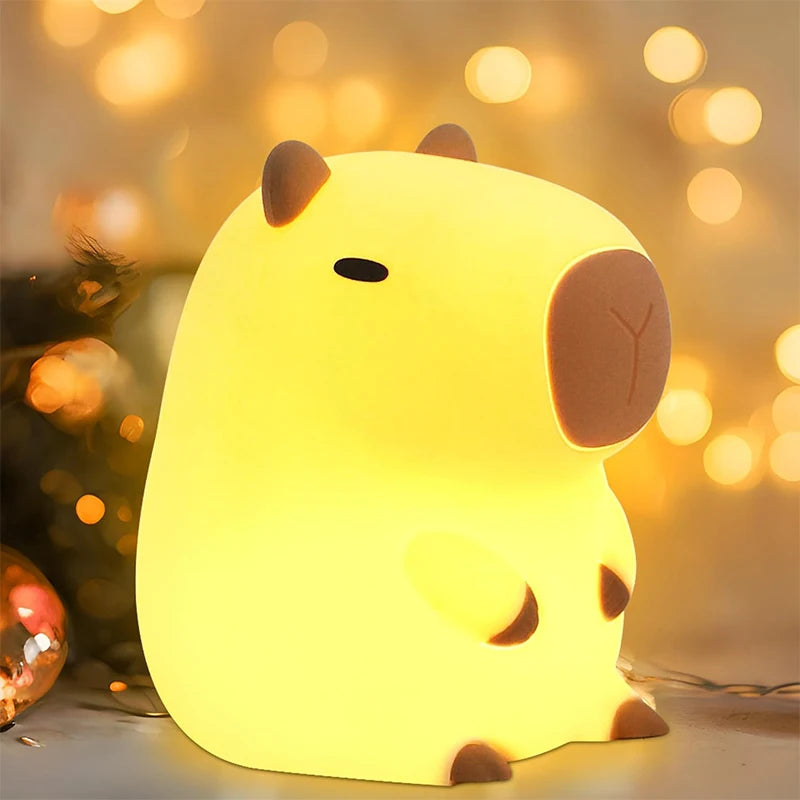 Cute Capybara Silicone Night Light – USB Rechargeable Animal Bedside Lamp for Kids & Home Décor