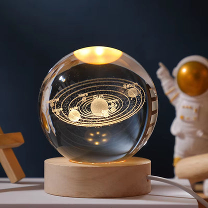 3D Crystal Planet Night Light – Laser-Engraved Solar System Globe, Astronomy Gift & Home Décor