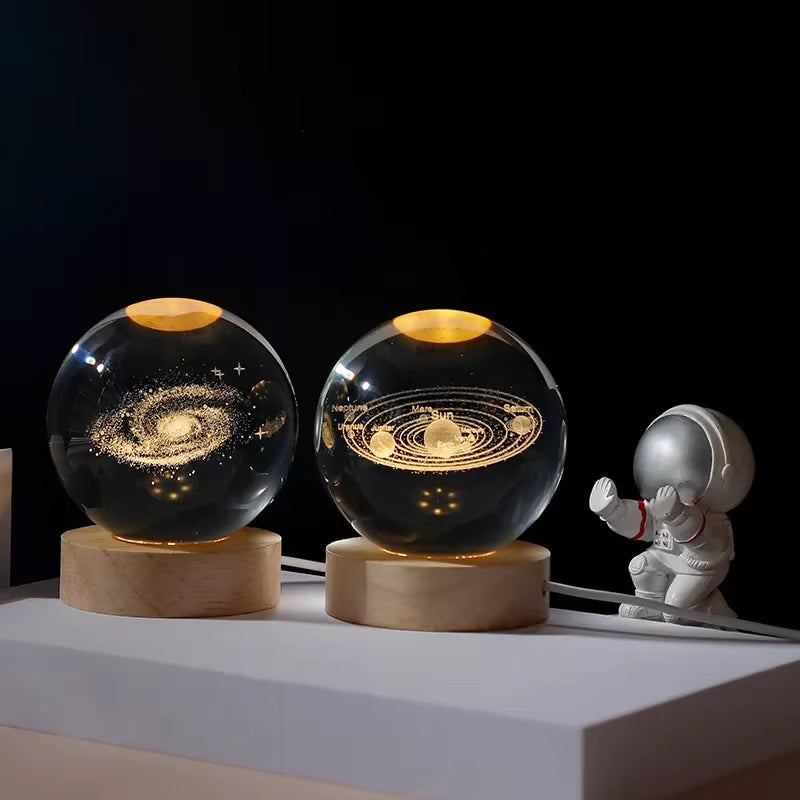 3D Crystal Planet Night Light – Laser-Engraved Solar System Globe, Astronomy Gift & Home Décor
