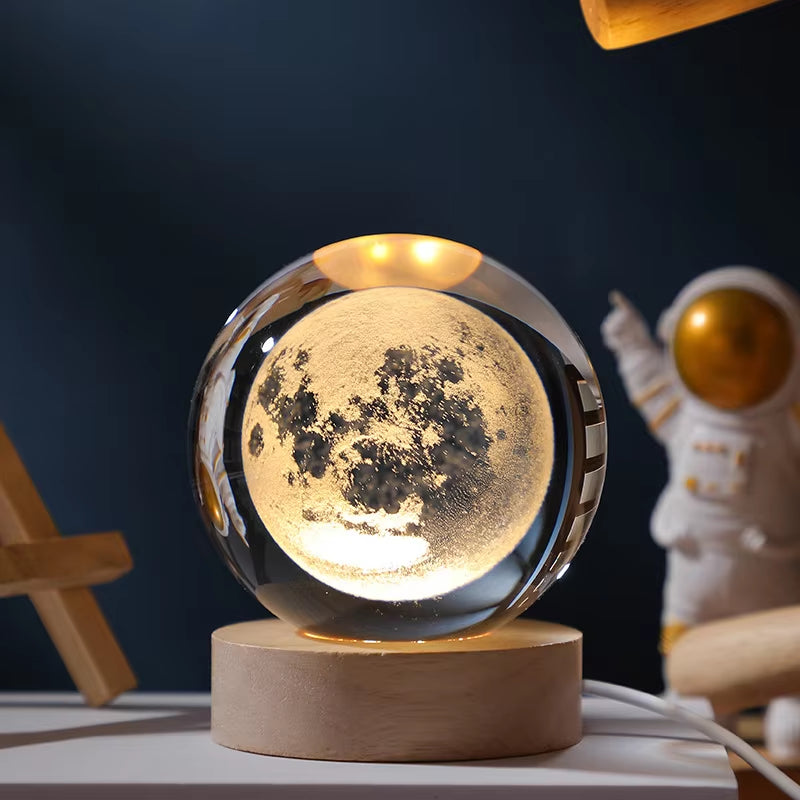 3D Crystal Planet Night Light – Laser-Engraved Solar System Globe, Astronomy Gift & Home Décor