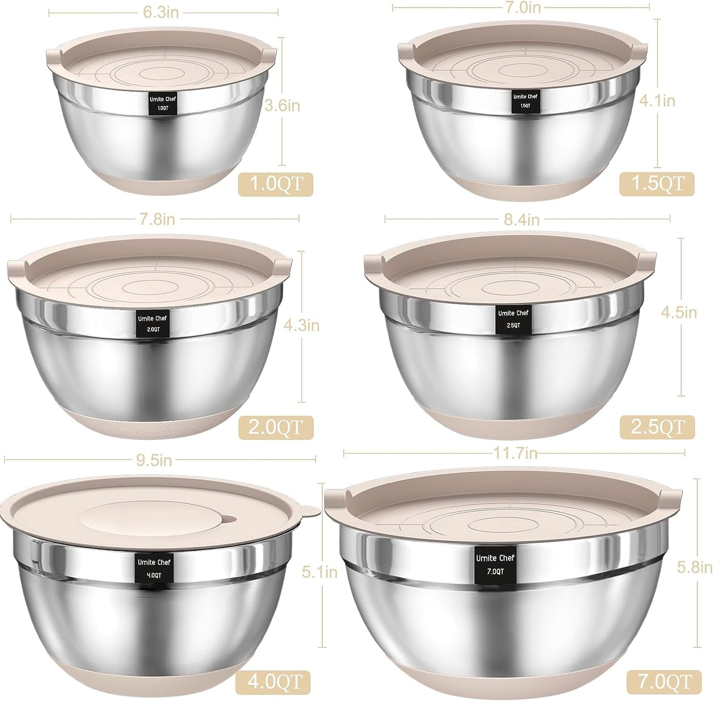 26-Piece Stainless Steel Mixing Bowl Set with Airtight Lids, Graters & Non-Slip Bottoms – Multi-Size Kitchen Prep & Serving Bowls