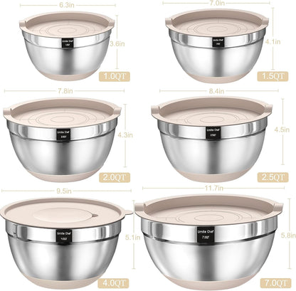 26-Piece Stainless Steel Mixing Bowl Set with Airtight Lids, Graters & Non-Slip Bottoms – Multi-Size Kitchen Prep & Serving Bowls