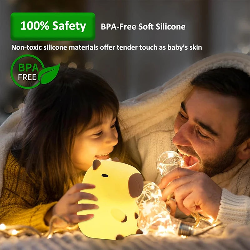Cute Capybara Silicone Night Light – USB Rechargeable Animal Bedside Lamp for Kids & Home Décor