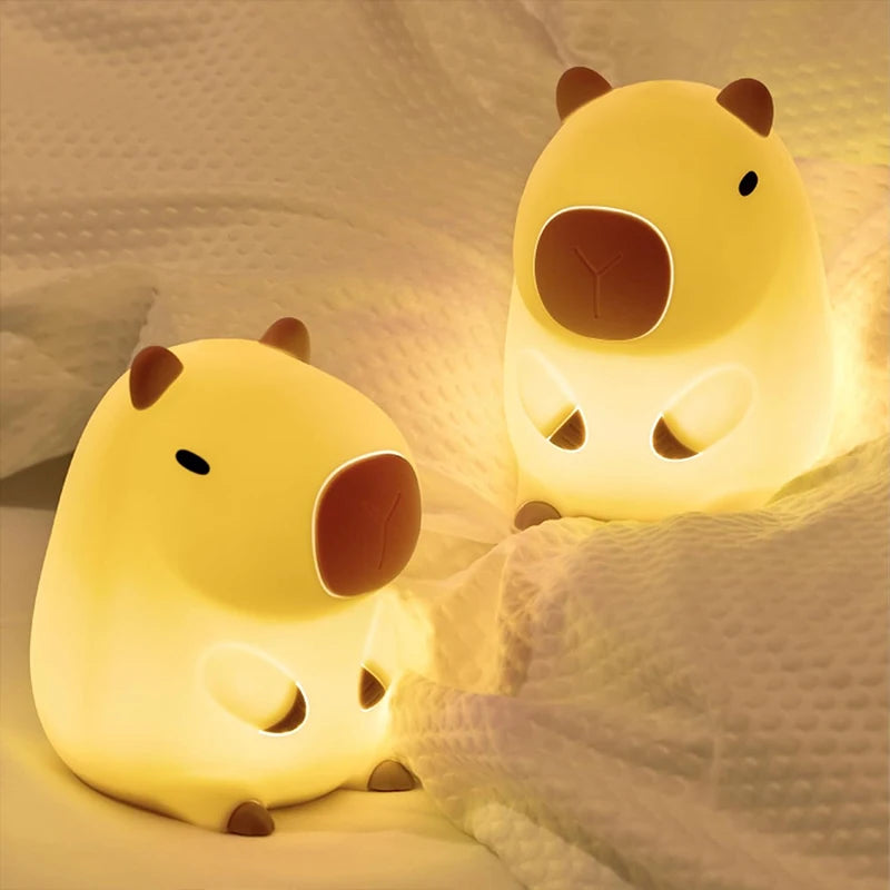 Cute Capybara Silicone Night Light – USB Rechargeable Animal Bedside Lamp for Kids & Home Décor