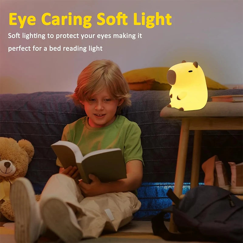 Cute Capybara Silicone Night Light – USB Rechargeable Animal Bedside Lamp for Kids & Home Décor