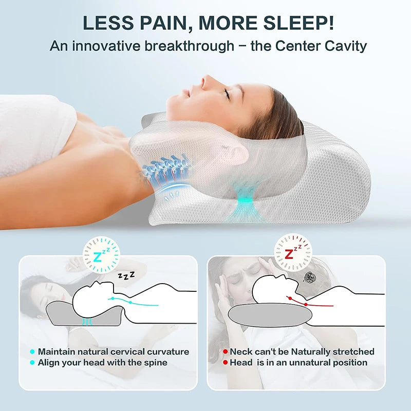 2‑in‑1 Ergonomic Memory Foam Cervical Pillow – Contoured Neck Support