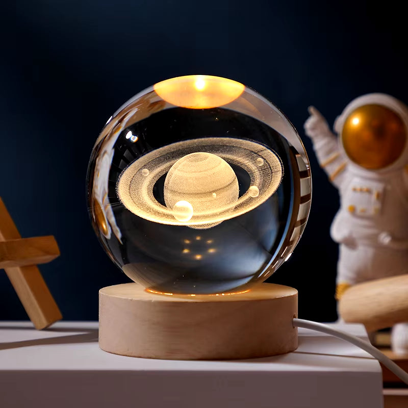 3D Crystal Planet Night Light – Laser-Engraved Solar System Globe, Astronomy Gift & Home Décor
