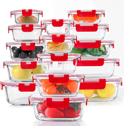 30-Piece Glass Food Storage Container Set with Snap Locking Lids – Airtight Meal Prep Containers for Microwave, Oven, Freezer & Dishwasher, Gray