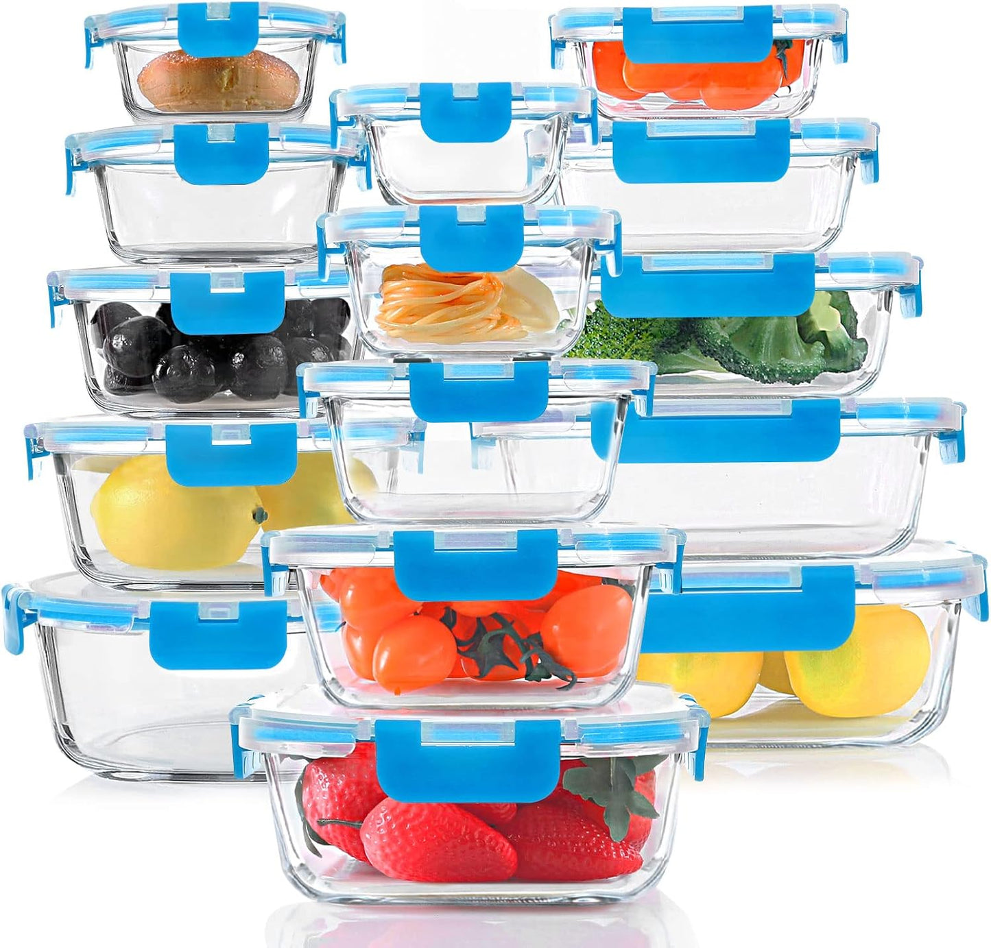 30-Piece Glass Food Storage Container Set with Snap Locking Lids – Airtight Meal Prep Containers for Microwave, Oven, Freezer & Dishwasher, Gray