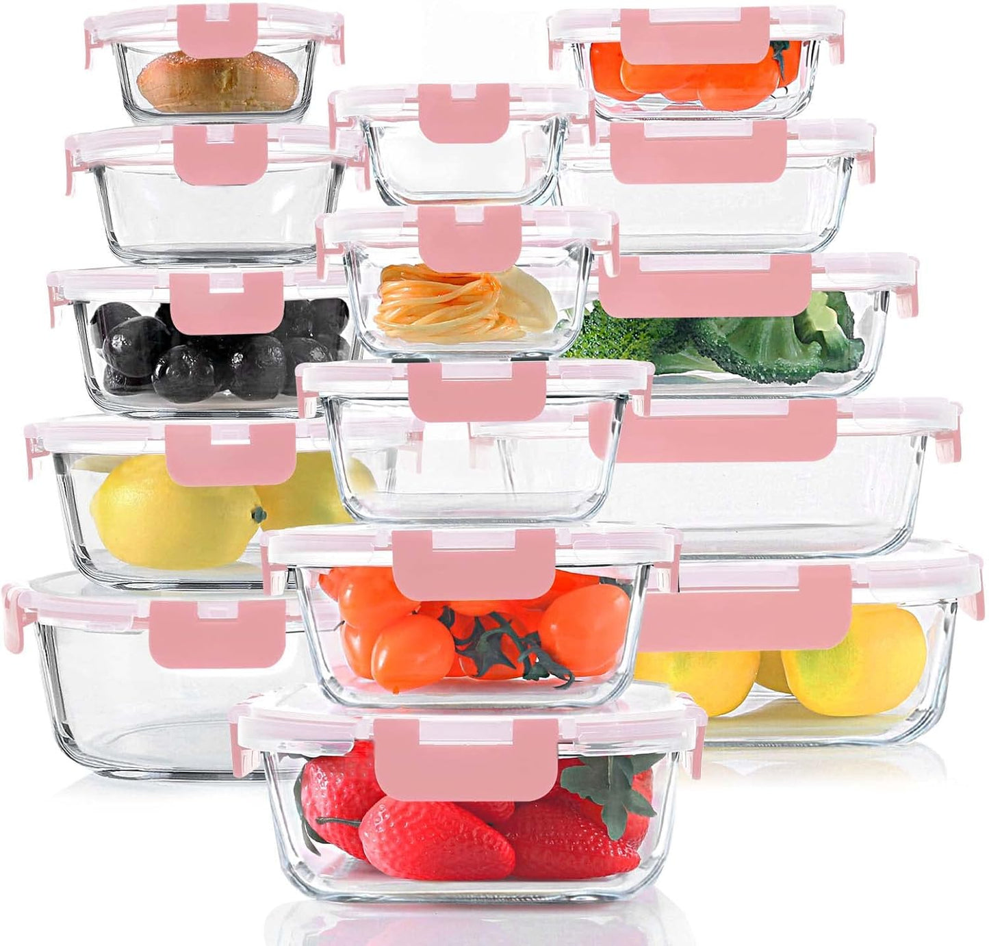 30-Piece Glass Food Storage Container Set with Snap Locking Lids – Airtight Meal Prep Containers for Microwave, Oven, Freezer & Dishwasher, Gray