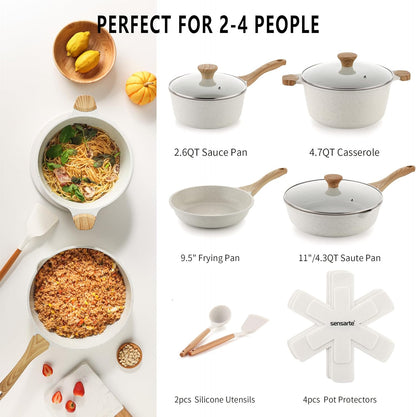 13-Piece Nonstick Ceramic Cookware Set – Healthy Pots & Pans with Stay-Cool Handles, Silicone Tools & Pot Protectors