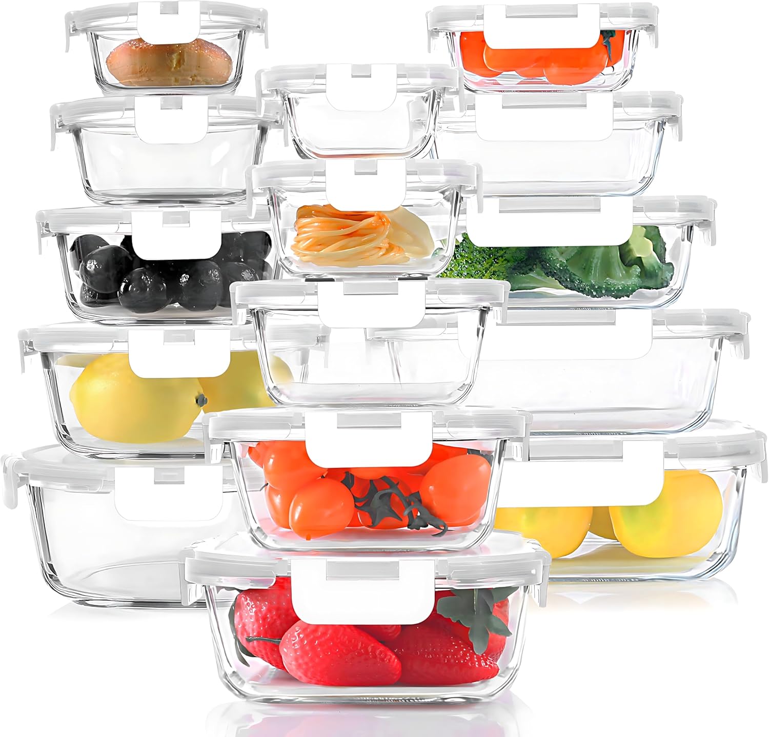 30-Piece Glass Food Storage Container Set with Snap Locking Lids – Airtight Meal Prep Containers for Microwave, Oven, Freezer & Dishwasher, Gray