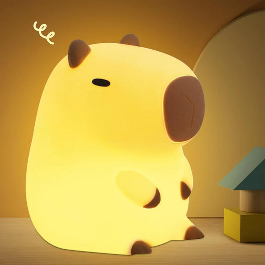 Cute Capybara Silicone Night Light – USB Rechargeable Animal Bedside Lamp for Kids & Home Décor