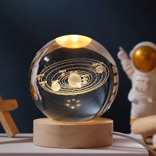 3D Crystal Planet Night Light – Laser-Engraved Solar System Globe, Astronomy Gift & Home Décor