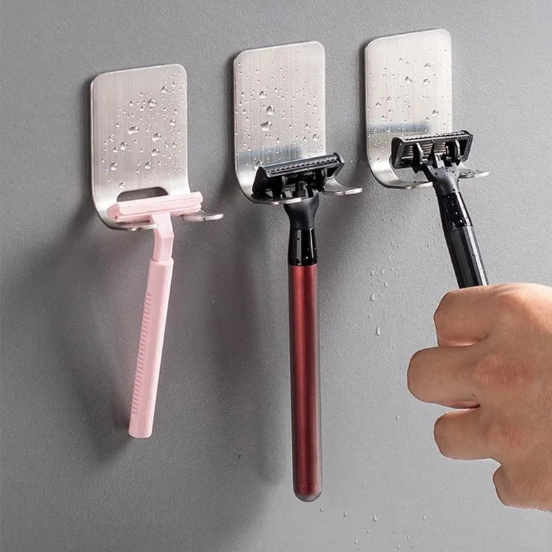 2-Pack Stainless Steel Razor Holders – Wall-Mounted Shaving Stand & Bathroom Organizer Hooks