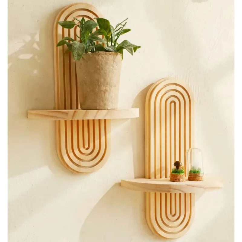 Boho Wooden Wall-Mounted Storage Rack – Stylish & Functional