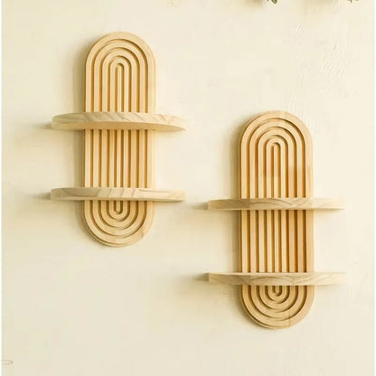 Boho Wooden Wall-Mounted Storage Rack – Stylish & Functional