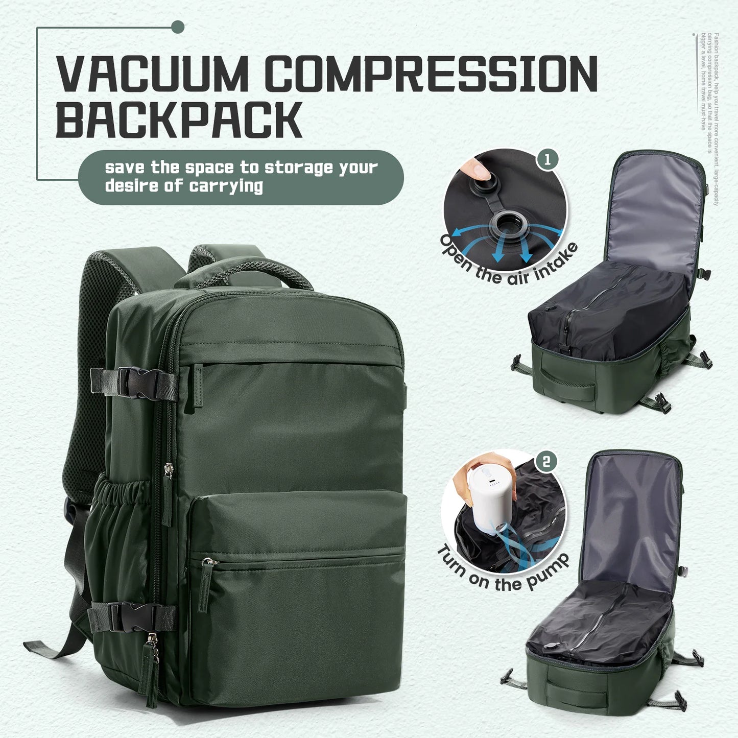 Men’s Expandable Vacuum Compression Travel Backpack – 15.6” Laptop Bag & Cabin-Friendly Carry-On (Ryanair 40x20x25cm)