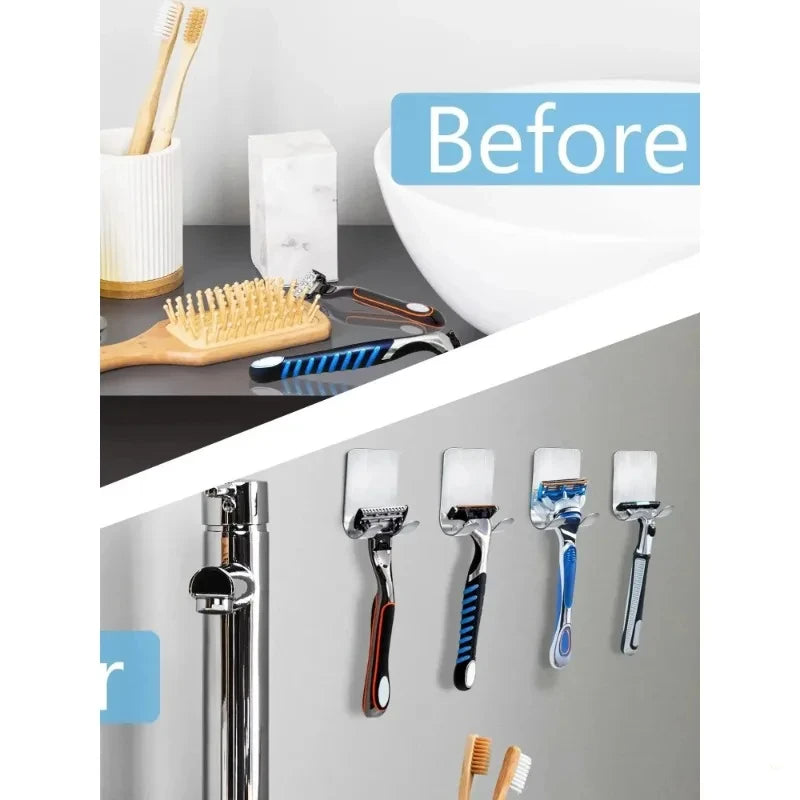 2-Pack Stainless Steel Razor Holders – Wall-Mounted Shaving Stand & Bathroom Organizer Hooks