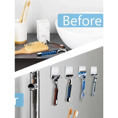 2-Pack Stainless Steel Razor Holders – Wall-Mounted Shaving Stand & Bathroom Organizer Hooks