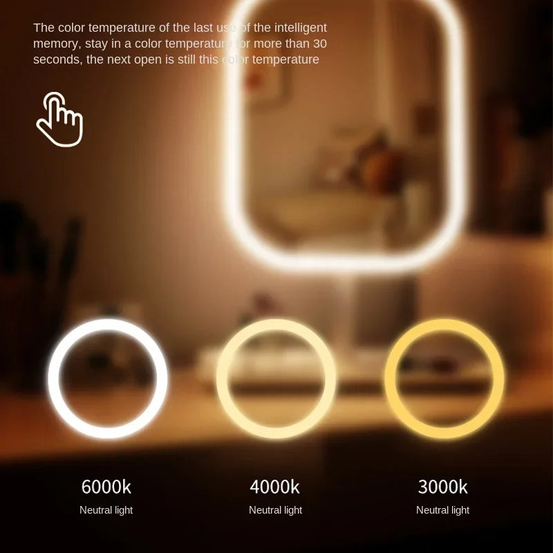 LED Desktop Vanity Mirror – 3-Color Dimmable Touch Makeup Mirror for Bedroom & Dressing Table