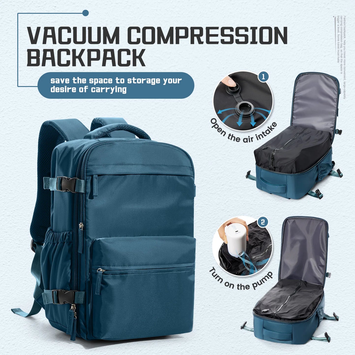 Men’s Expandable Vacuum Compression Travel Backpack – 15.6” Laptop Bag & Cabin-Friendly Carry-On (Ryanair 40x20x25cm)