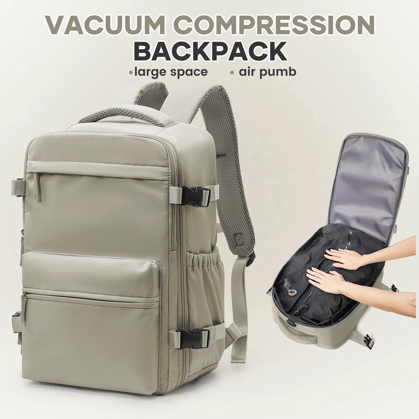 Men’s Expandable Vacuum Compression Travel Backpack – 15.6” Laptop Bag & Cabin-Friendly Carry-On (Ryanair 40x20x25cm)