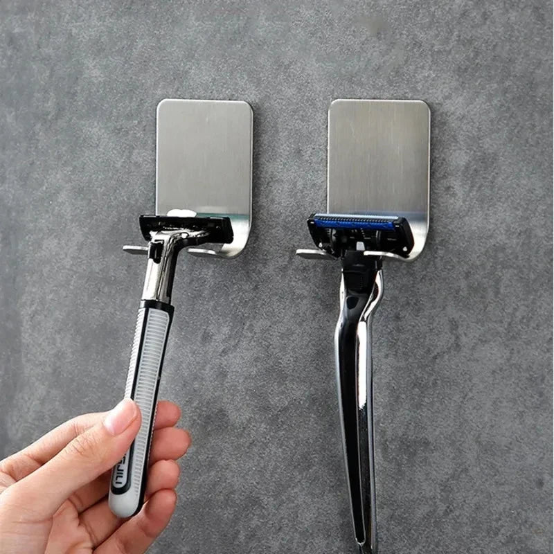2-Pack Stainless Steel Razor Holders – Wall-Mounted Shaving Stand & Bathroom Organizer Hooks