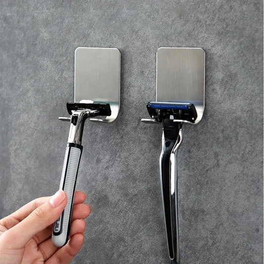 2-Pack Stainless Steel Razor Holders – Wall-Mounted Shaving Stand & Bathroom Organizer Hooks
