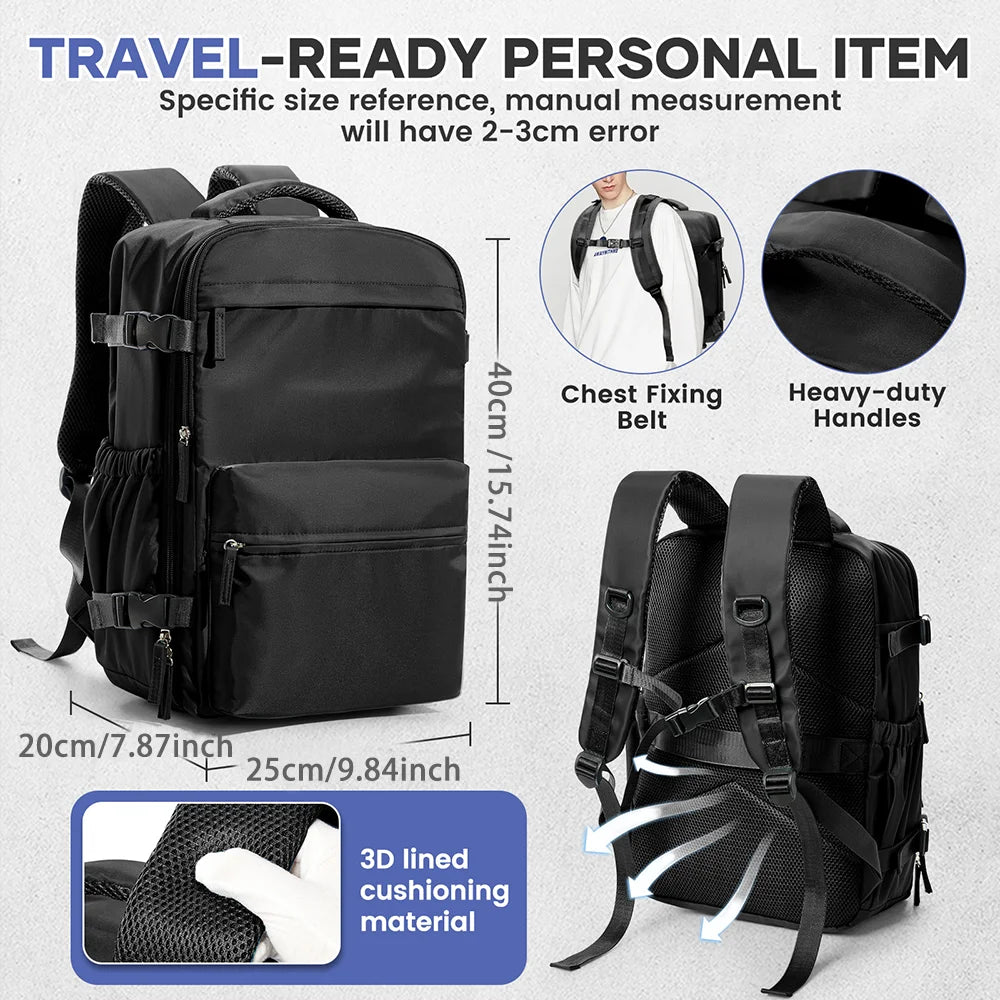 Men’s Expandable Vacuum Compression Travel Backpack – 15.6” Laptop Bag & Cabin-Friendly Carry-On (Ryanair 40x20x25cm)