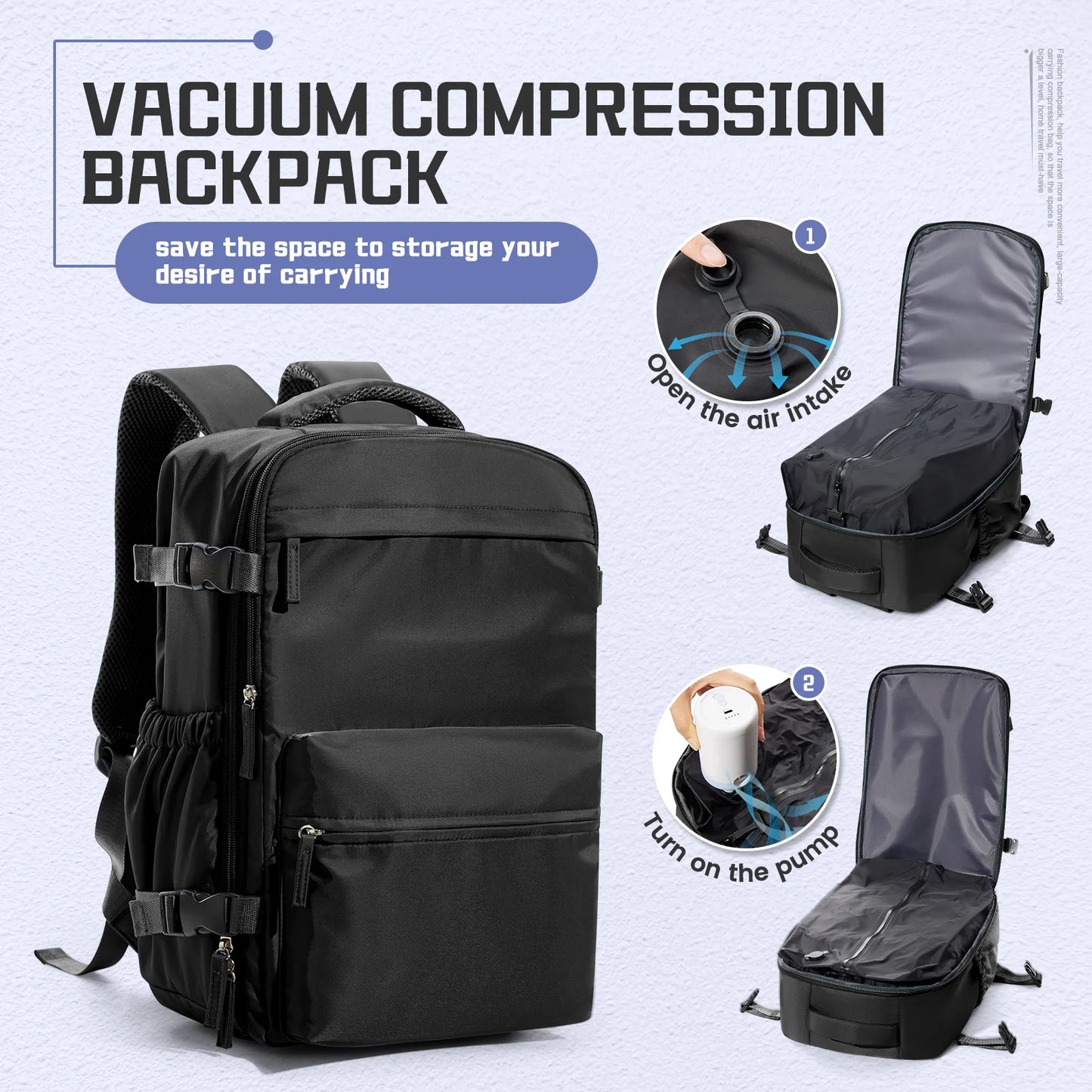 Men’s Expandable Vacuum Compression Travel Backpack – 15.6” Laptop Bag & Cabin-Friendly Carry-On (Ryanair 40x20x25cm)