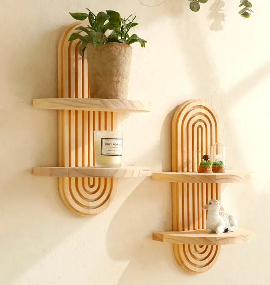 Boho Wooden Wall-Mounted Storage Rack – Stylish & Functional