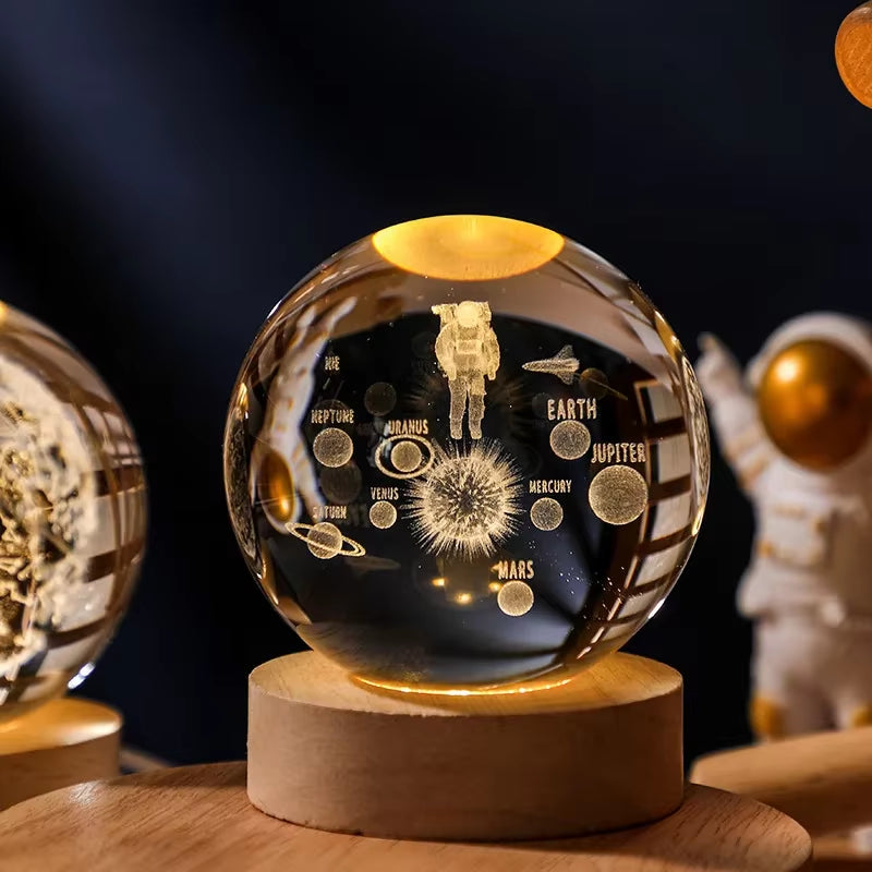 3D Crystal Planet Night Light – Laser-Engraved Solar System Globe, Astronomy Gift & Home Décor