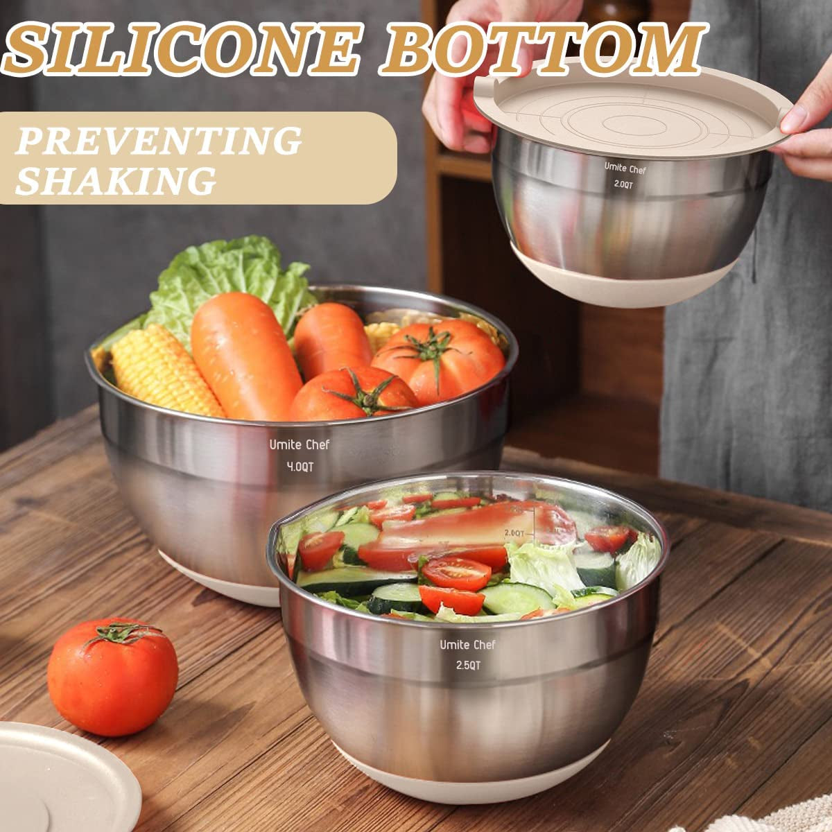 26-Piece Stainless Steel Mixing Bowl Set with Airtight Lids, Graters & Non-Slip Bottoms – Multi-Size Kitchen Prep & Serving Bowls