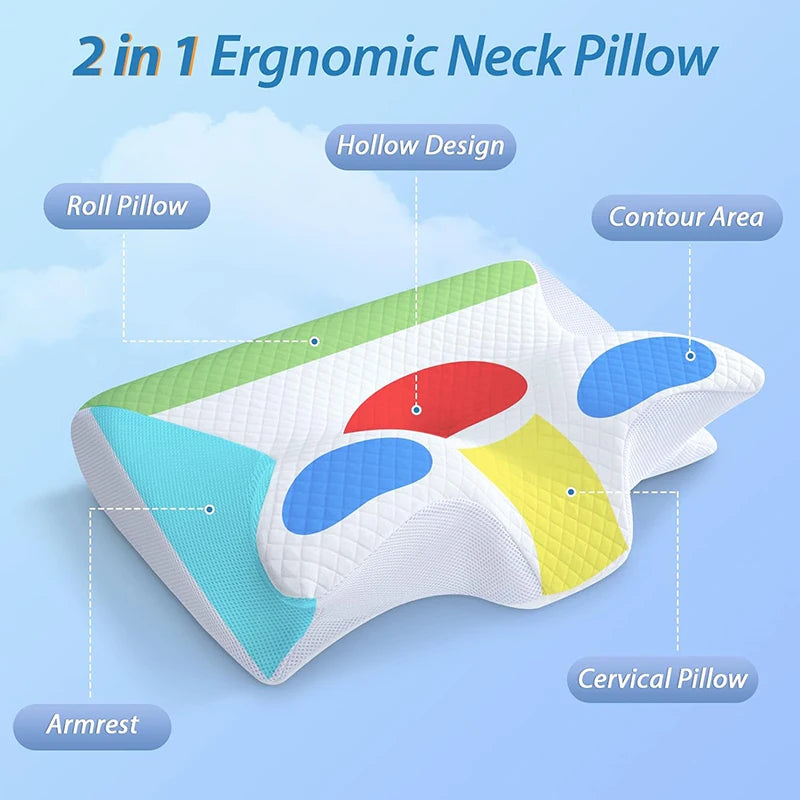 2‑in‑1 Ergonomic Memory Foam Cervical Pillow – Contoured Neck Support