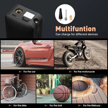CARSUN Cordless Tire Inflator – Portable Digital Air Pump for Car, Bike & Sports