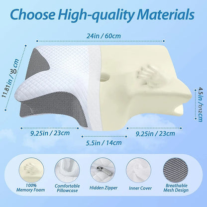 2‑in‑1 Ergonomic Memory Foam Cervical Pillow – Contoured Neck Support