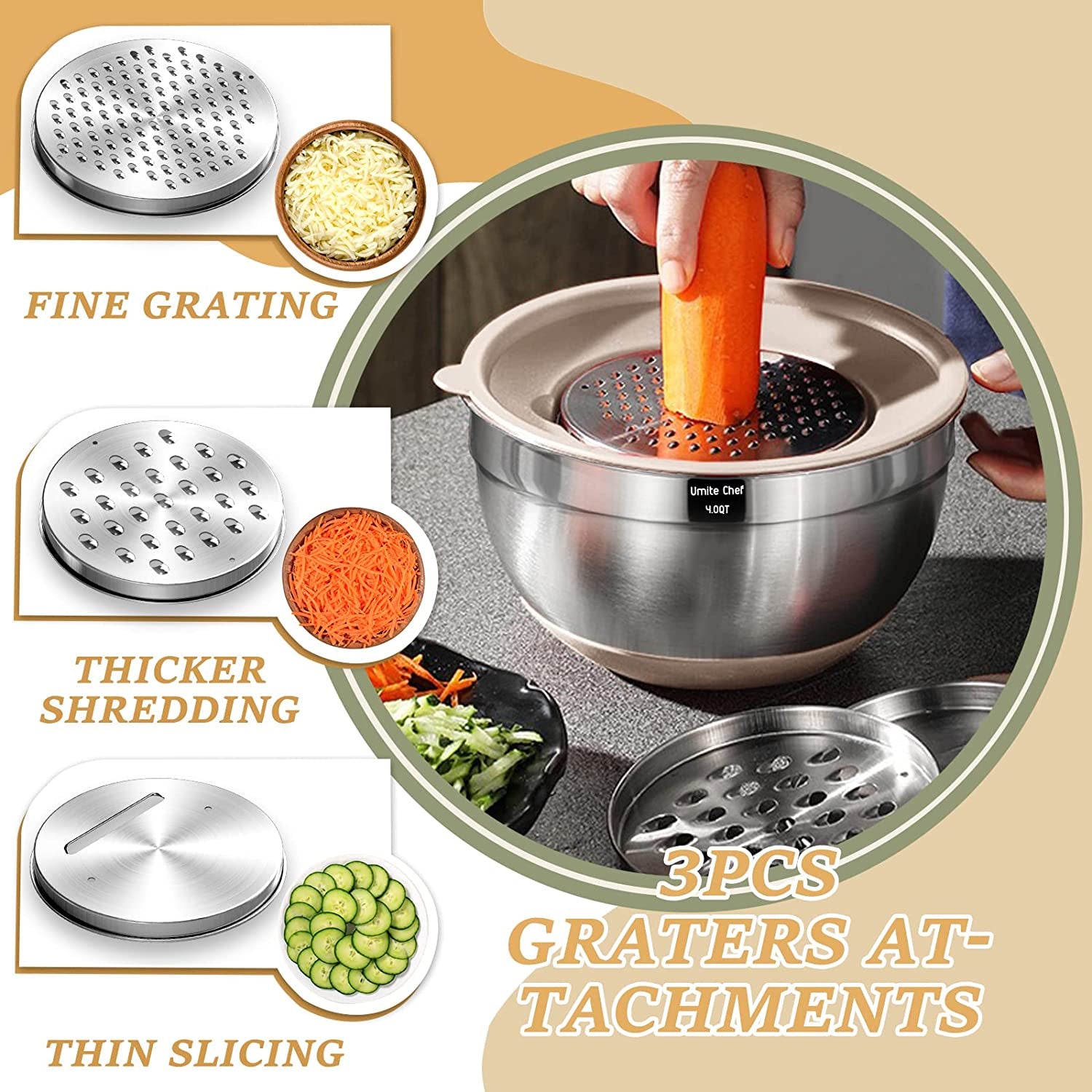 26-Piece Stainless Steel Mixing Bowl Set with Airtight Lids, Graters & Non-Slip Bottoms – Multi-Size Kitchen Prep & Serving Bowls