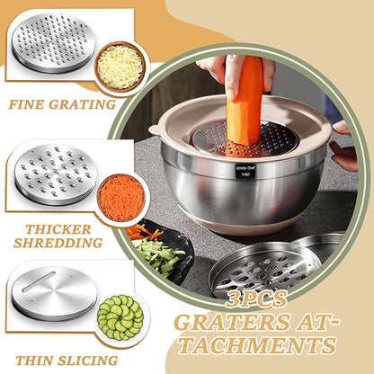 26-Piece Stainless Steel Mixing Bowl Set with Airtight Lids, Graters & Non-Slip Bottoms – Multi-Size Kitchen Prep & Serving Bowls